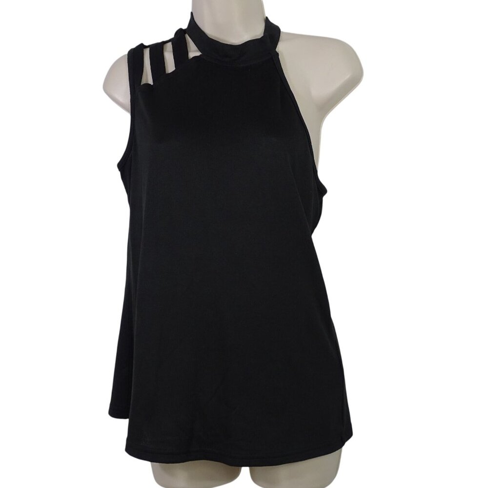 Shein Black Sleeveless Cutout High Neck Knit Top Women Size M US Size 6 Casual